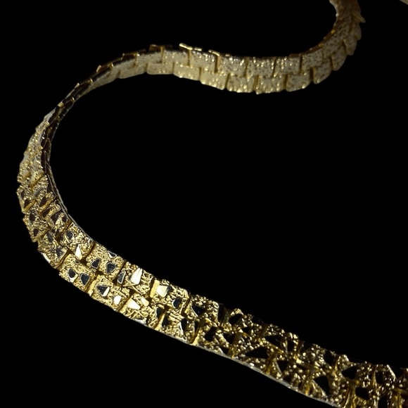 MCM Brutalist Rough Nugget 24” Necklace and 7” Bracelet Vintage Gold Tone - Picture 2 of 10